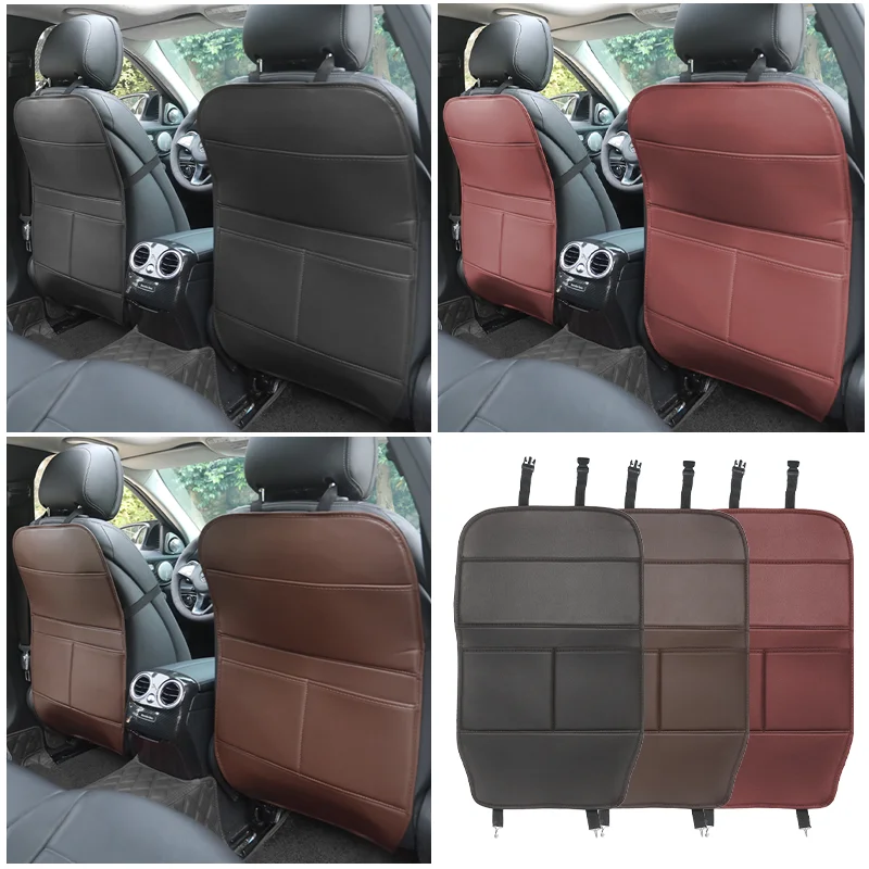 PU Leather Car Seat Back Protector Anti Kick Dirty Pad With Storage For BMW F30 G20 X3 G01 G02 F15 G05 G32 6GT F10 G30 5 Series