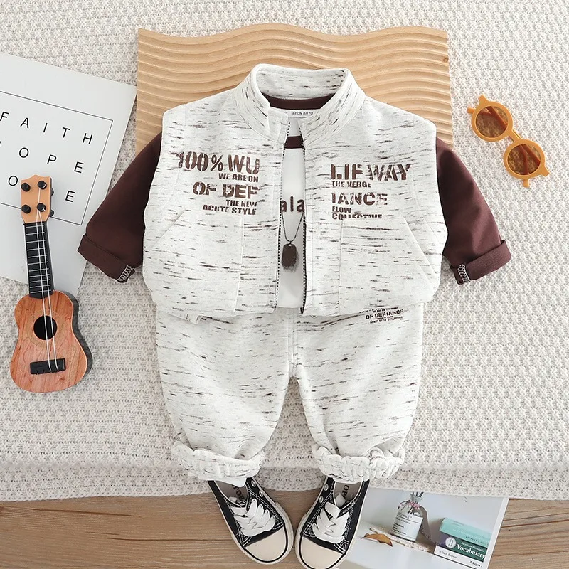 

Baby Boys Sets 2025 Spring Autumn Trendy Fashion Zipper Jacket Long Sleeve Shirt Cool Kids Clothes Three Piece Sets