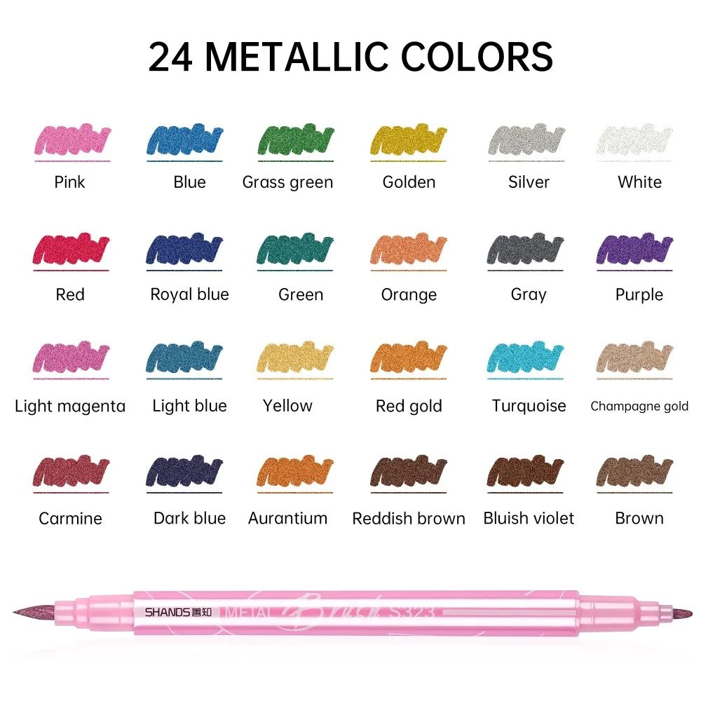 Dual Tip Metallic Paint Markers Pens For Black Paper Glass Rock DIY Painting Halloween Pumpkin Scrapbook Album 6/12/24 Colors