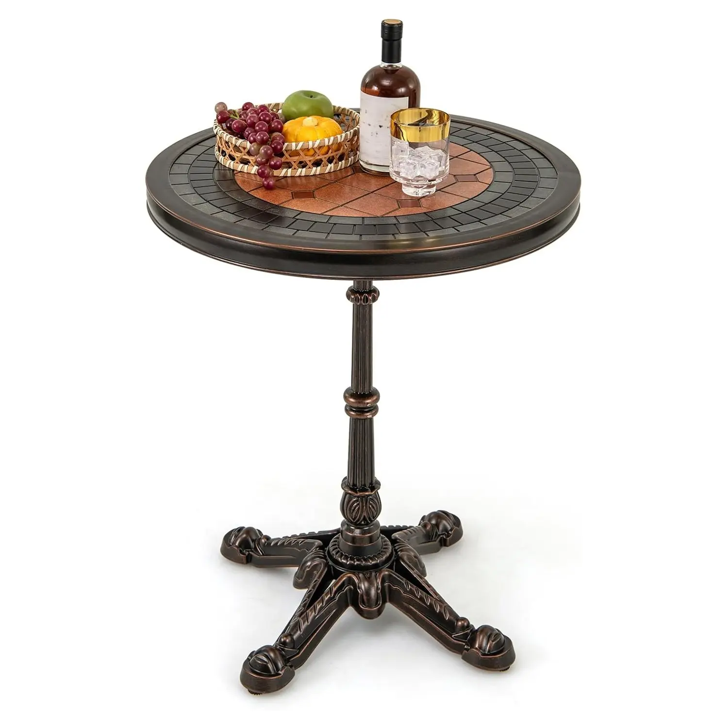 Mesa de jardín de aluminio fundido, mesa de balcón resistente a la intemperie, mesa de patio, mesa de bistró redonda para jardín, patio trasero, balcón