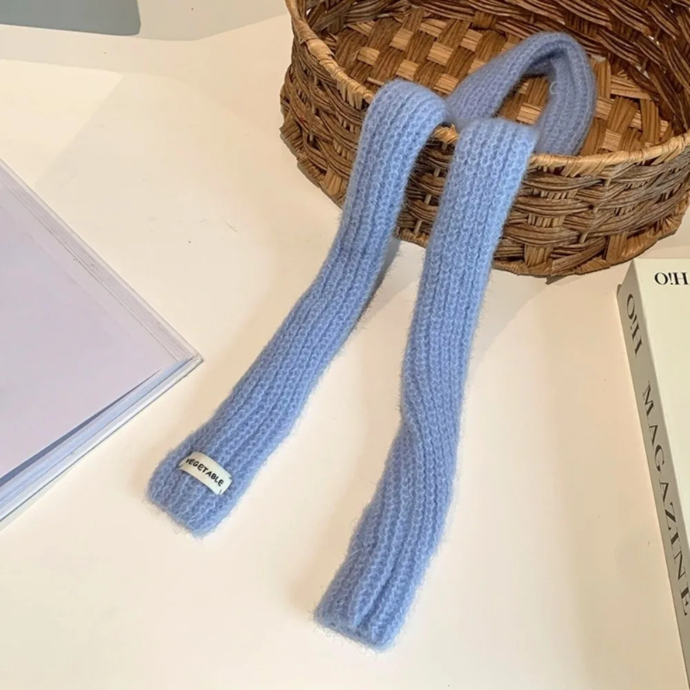 Foulards longs et étroits de couleur unie, écharpe tricotée avec ruban Y2K, Style coréen, garde au chaud et doux pour l'extérieur