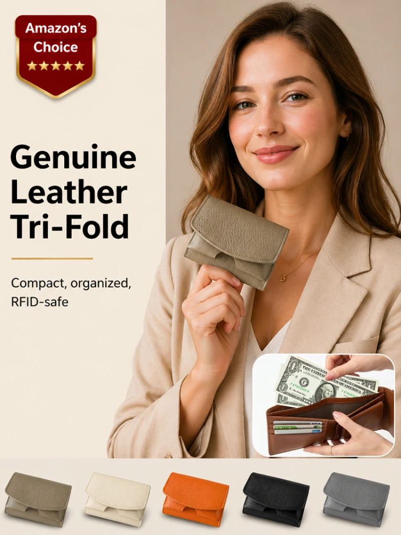 Genuine Leather Trifold Coin Purse Multifunctional Fashion Practical Wallet  HighQuality Cowhide Fashionable