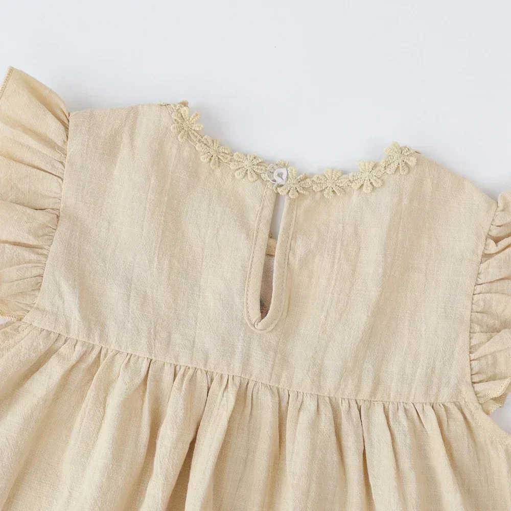 الفتيات الصيف ملابس عصرية مطرزة بلا أكمام ألف خط فستان 1 قطعة مع جيوب 3-7 سنوات الأطفال ملابس كاجوال