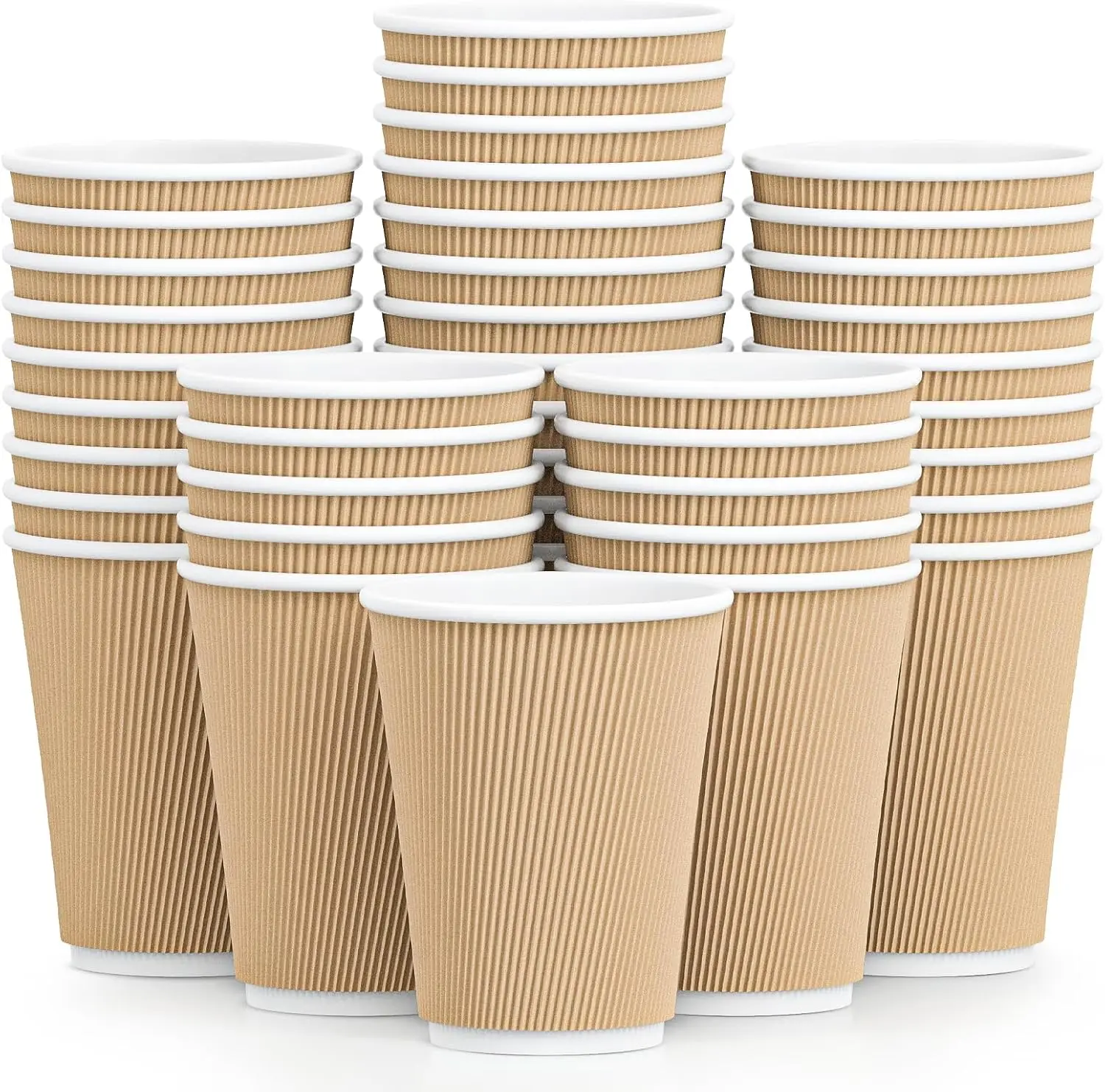 

Hot Paper Cups 150 Pack Coffee Cups, Paper Coffee Cup 12 oz Disposable Insulated Corrugated Sleeve Ripple Wall Hot Bever