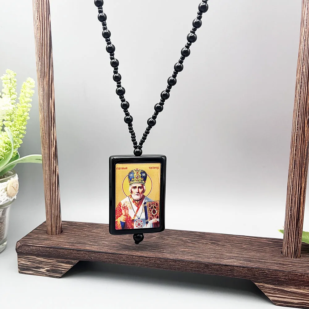 GS156-2 Pendant Car Rearview Mirror Prayer Beads Russian Orthodox Church Holy Mother Holy Image And Father Necklace Ornamens