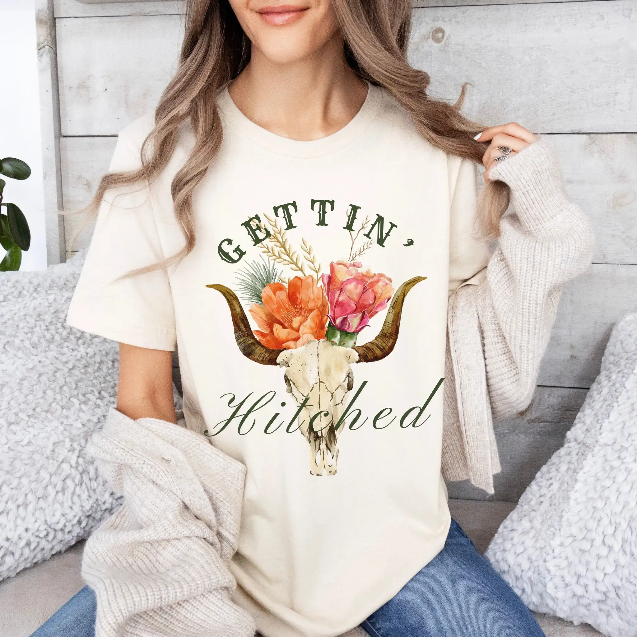 Getting Hitched T Shirt Scottsdale Cowgirl Bride Favor Nashville Party Country Bachelorette Rowdy Shirts