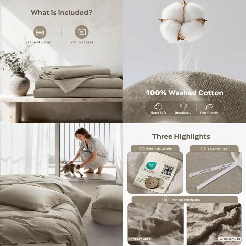 

Комплект постельного белья из хлопка цвета тауп (полноразмерный) - 100% стираный хлопок, дышащее однотонное белье, 3 предмета: пододеяльник 80x90 дюймов и 2 наволочки