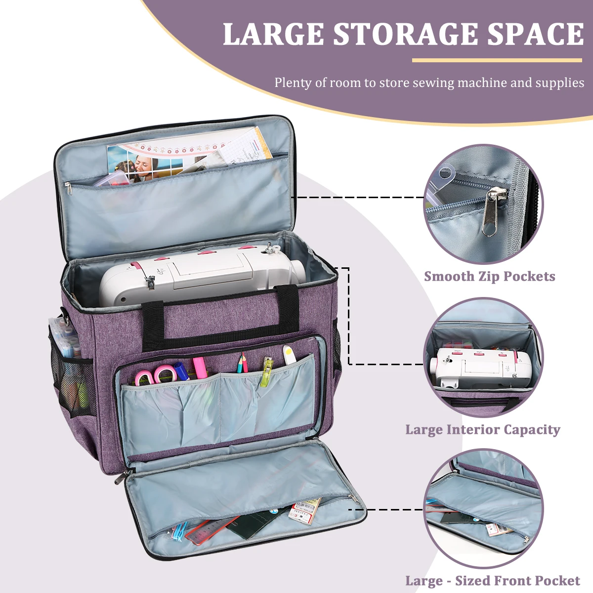 Large Sewing Machine Carrying Case Multi-functional Portable Travel Storage Bag Multiple Pockets Sewing Accessories Storage Tote