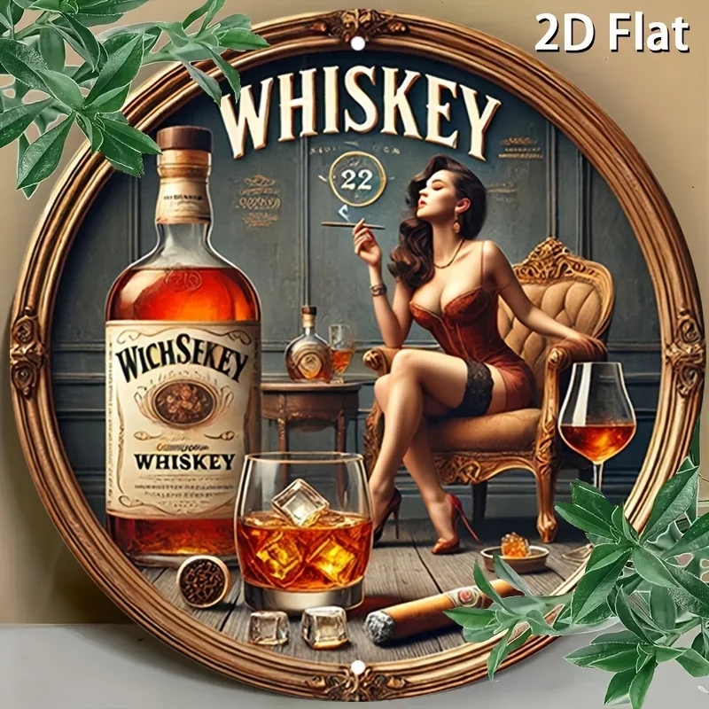 قطعة واحدة من علامة معدنية مستديرة ذات طابع ويسكي عتيق - تصميم شعار مستوحى من سيدة ويسكي وجيمس بوند، فن سكوتش وبوربون #3