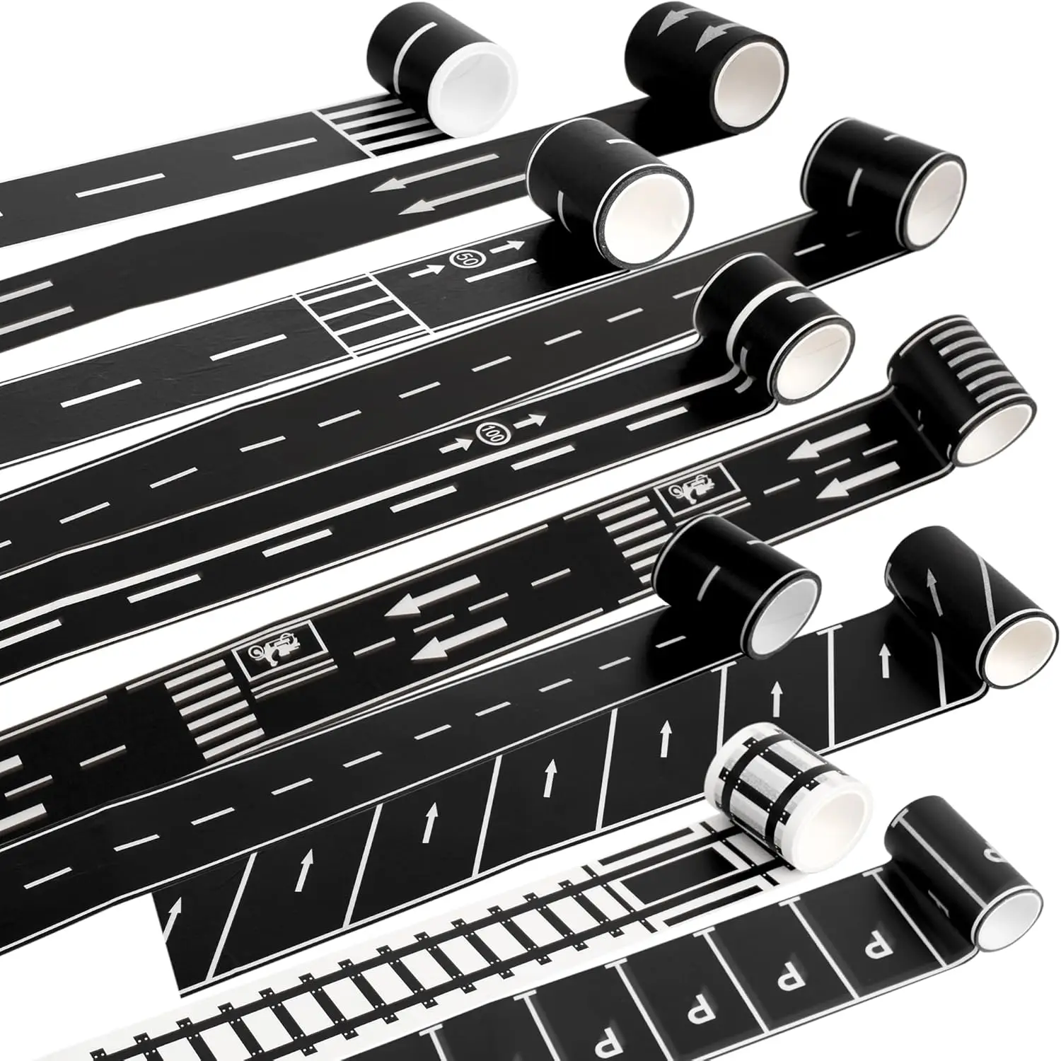 1 Uds. Pista de tren ferroviario de carretera diseño curvo pegatina Washi Tape DIY tráfico creativo cinta adhesiva papel juguete coche juego para niños