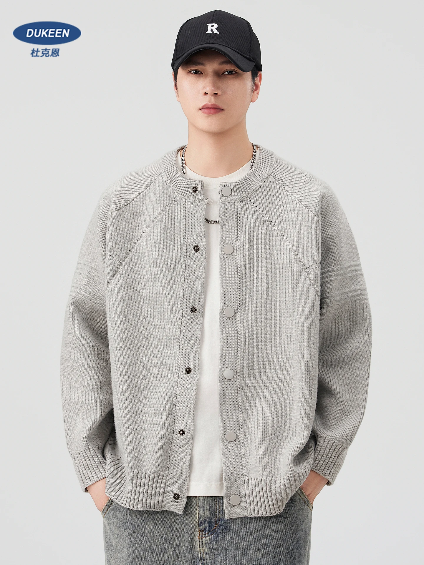 

DUKEEN 930G тяжелый кардиган для мужчин, осень-зима 2025, толстый теплый грубый шерстяной повседневный трикотаж, мужской базовый свитер