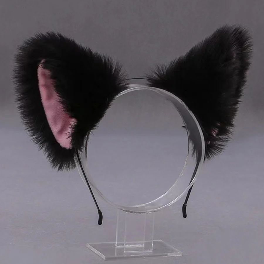 Lolita-Diadema de piel sintética con orejas de zorro y gato para mujer, diadema esponjosa de Anime para Halloween, accesorios para el cabello