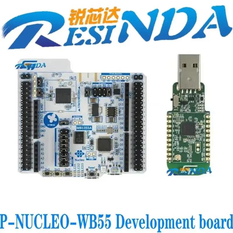 Original spot P-NUCLEO-WB55 USB dongle and Nucleo-64 with STM32WB55 MCU