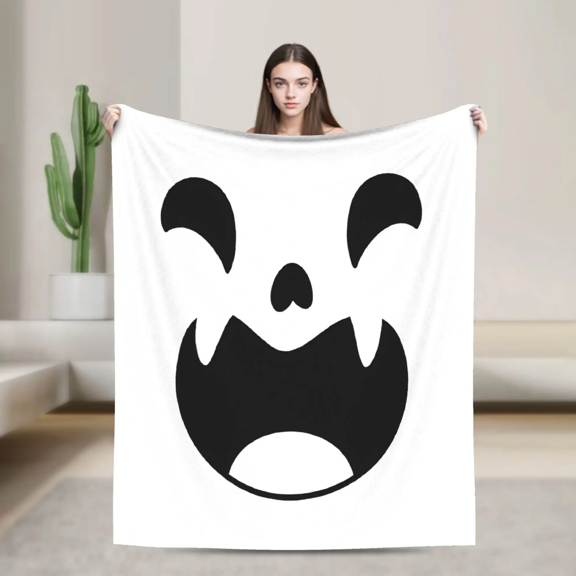 Happy Devil Face Kawaii Halloween Blanket Flannel All Season   Multifunction Super Soft Throw Blanket for Sofa Couch Rug Piece