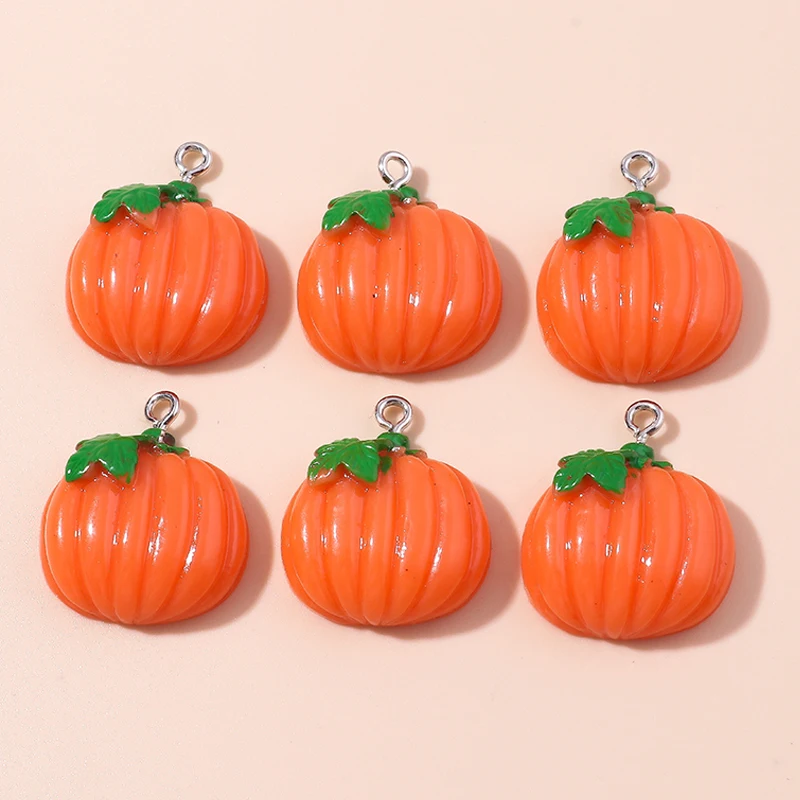 Leslie 10pcs 20*23mm Cute Resin Vegetables Fall Pumpkin Charms for Jewelry Making Bracelet Necklace DIY Handmade Craft