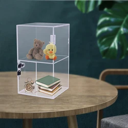 Clear Acrylic Display Case with Lock 2-Shelf Lockable Display Case Countertop Transparent Box Acrylic Display Box Collectible