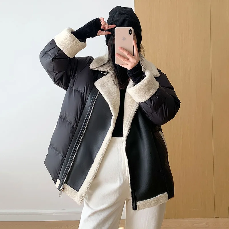 Women's Winter Top Coat Down Jacket White Duck Down Patchwork Short Thick Warm Simple Comfortable Casual Niche Versatile Skinny