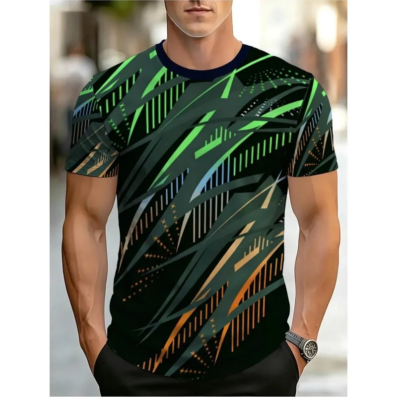 Men's Novelty T Shirt Abstract Futuristic Print Dynamic Geometric Shapes High Energy Tech Feel Non Textured Polyester Material