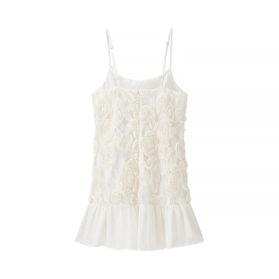 ชุดเดรสผู้หญิงลายดอกไม้ปะติดปะต่อ สายเดี่ยว ลายจุด ผ้าโพลีเอสเตอร์ สำหรับฤดูร้อน