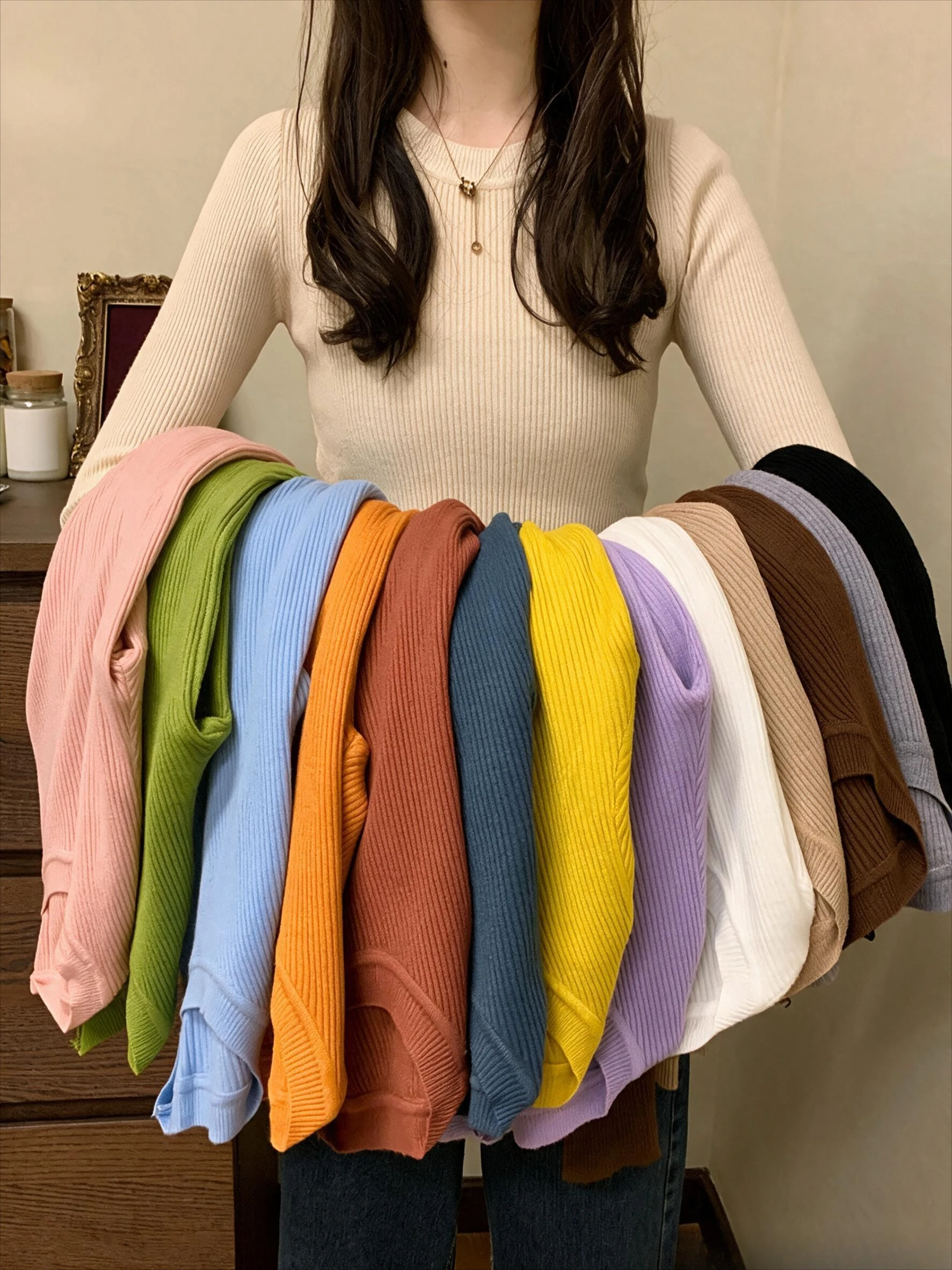 AOSSVIAO 2026 Autumn Winter Women's Sweater Black Basic O-Neck Slim Fit Knit Pullover Soft Skin-Friendly Elegant Layering Jumper