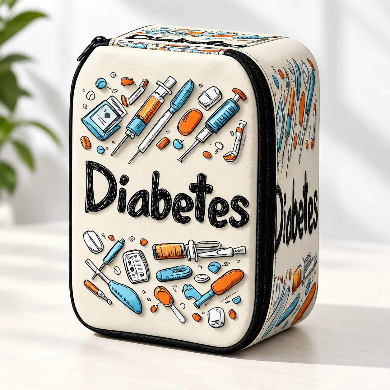 Blood Pressure Monitor Storage Bag with Medical Print Black Zipper and Cream Lining for Home and Travel No Device Included