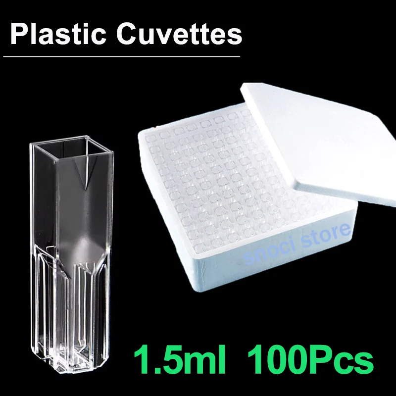 PS Cuvette 1.5ml Spectrophotometer Semi Micro Plastic Cuvettes Light Path 10 mm Wavelength Range 340 ~ 750nm 100Pcs