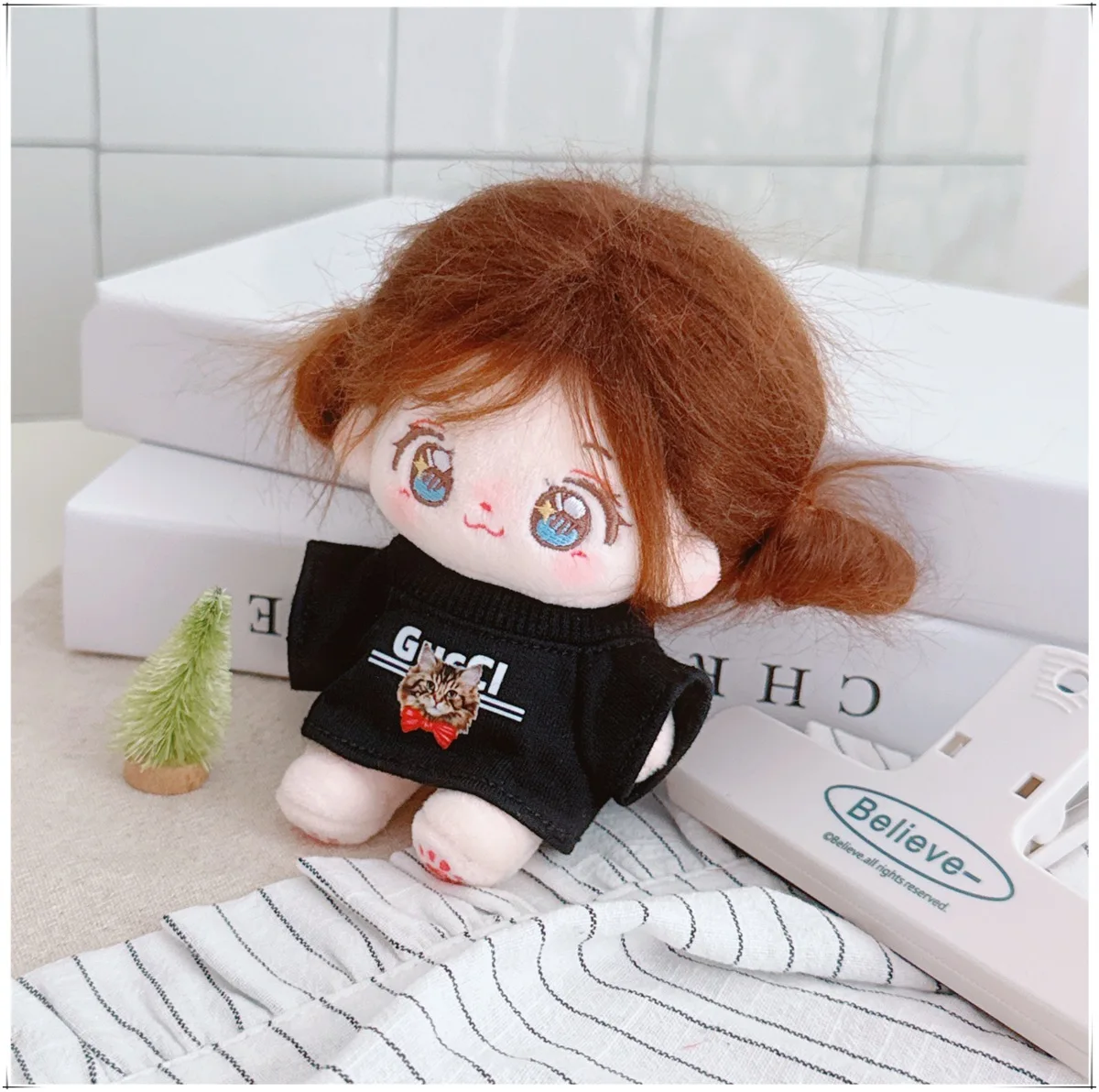 Vêtements de poupée Mini idole 10cm, T-shirt imprimé chat de dessin animé, ensemble bandeau noir, vêtements de poupée en peluche, accessoires, jouets cadeaux pour filles