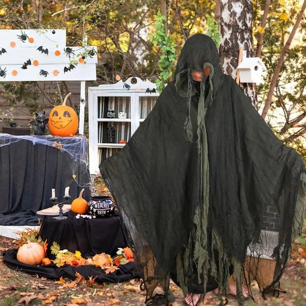 

Halloween Party Cape Halloween Cloak with Mesh Decoration Halloween Cloak Costume for Men Women Grim Reaper Hooded Cape