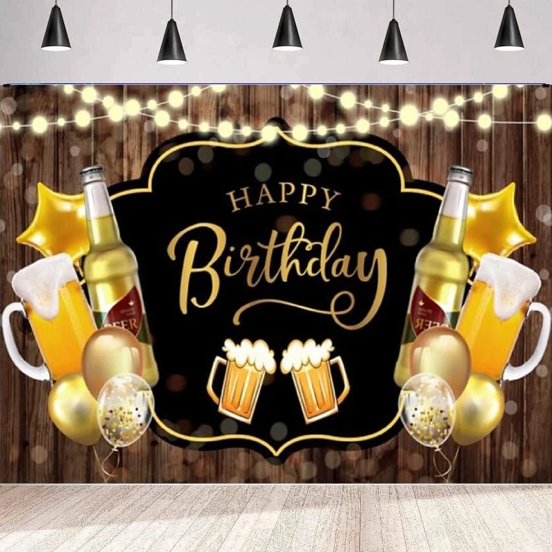 

Photography Backdrop Rustic Wooden Cheers And Beers For Birthday Glitter Ballon Background Party Backdrop Wall Banner Poster