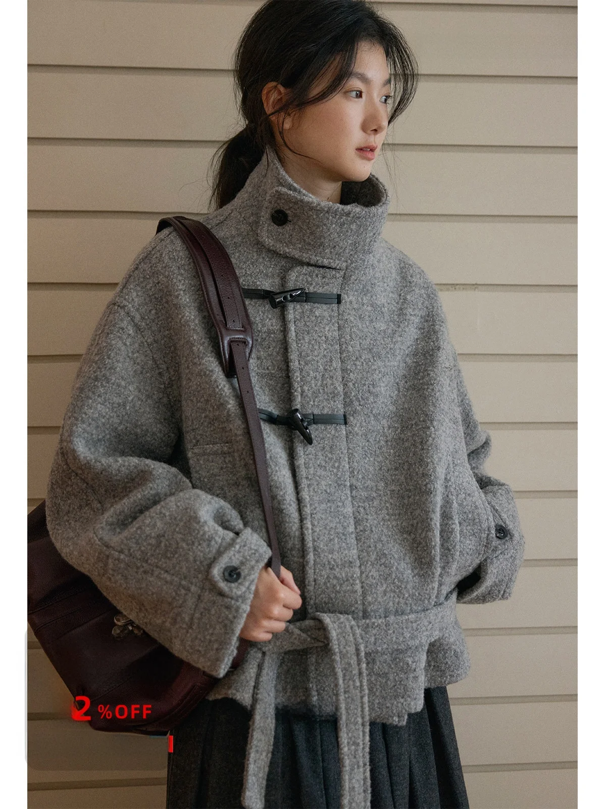 

Nice People 2025AW Wool Blend Plaid Cloche Hat oulder Openings Calf Button ort Coat Loose Fit Long Sve Stand Collar