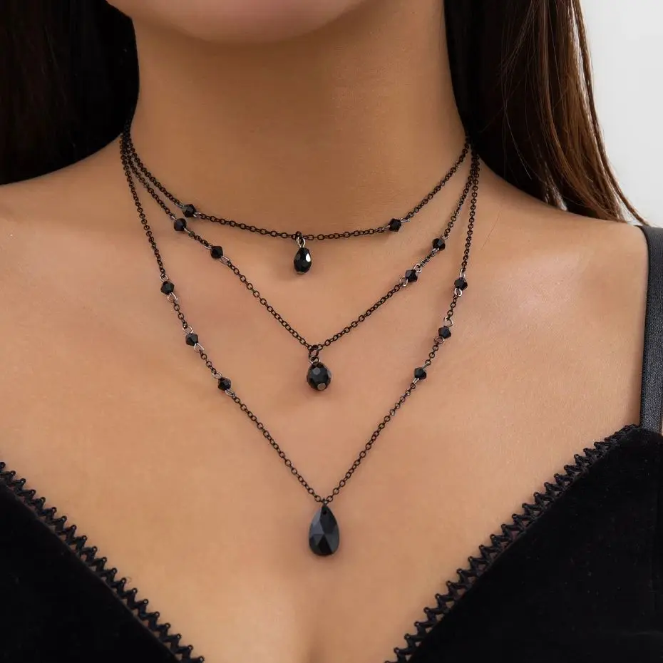 Ingemark 3 Teil/satz Elegante Unregelmäßige Schwarz Kristall Anhänger Halskette Frauen Vintage Einstellbare Dünne Schlüsselbein Kette Neue Schmuck Geschenk