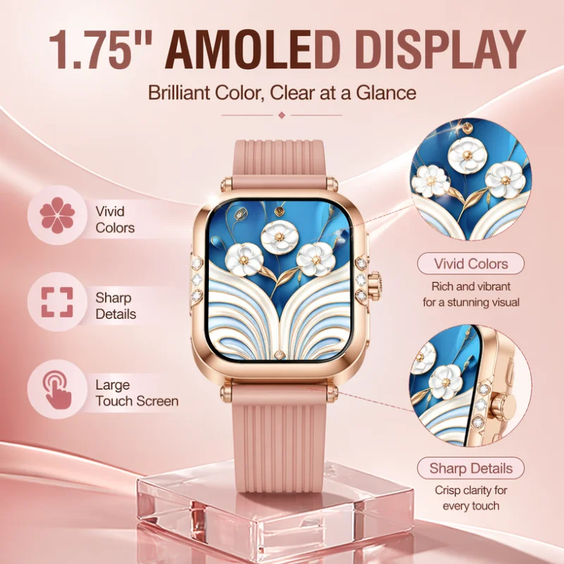 2026 Fashion Women Smart Watch Bluetooth Calling Message Reminder Female Cycle Tracker IP68 Waterproof Custom Dial Smartwatch