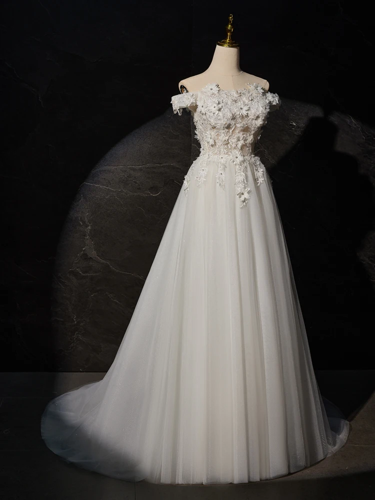 off-Shoulder Light Wedding Dress High-End Elegant Luxury Slimming Studio Travel