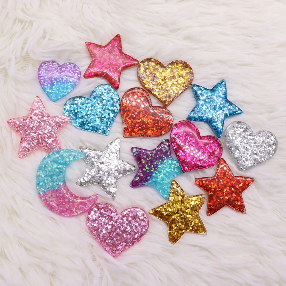 1pcs Resin Sequin Colorful Heart Star Moon Sandals Shoe Accessories Designer Decorations Charms DIY Wristbands Fit Party Gift