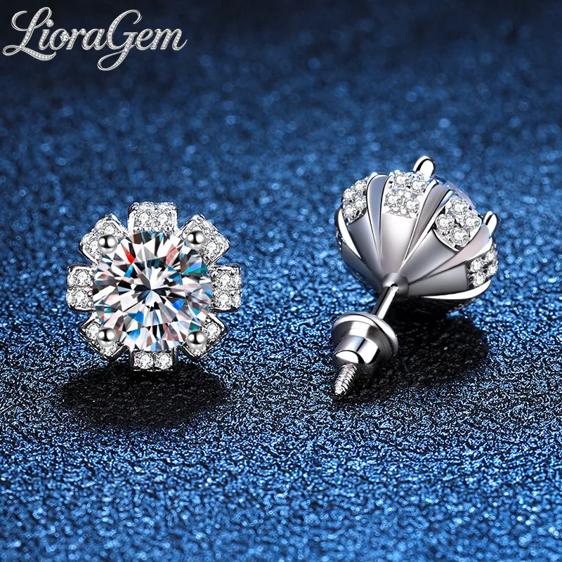 LioraGem 1-Carat Petal-Shaped Moissanite Stud Earrings, Elegant Threaded Moissanite Stud Earrings Platinum PT950 Stamp