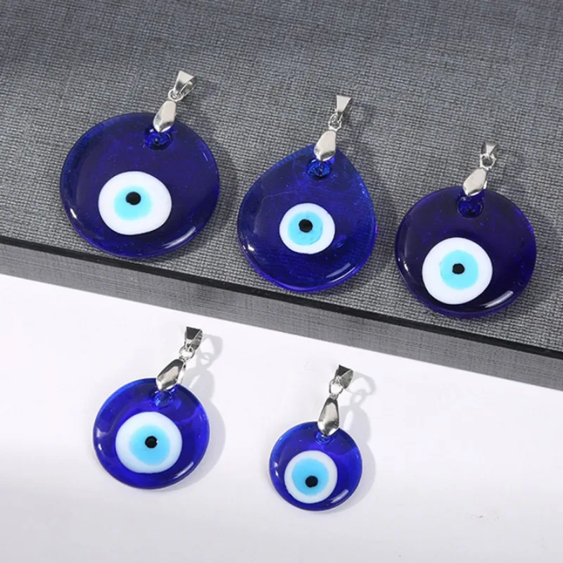 50pc 20/25/30/35mm Round Waterdrop Coloured Glaze Blue Evil Eye Charms Fashion Lucky Turkish Pendant for Necklace Jewelry Making