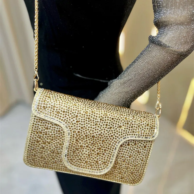

2025 Luxury Top Full Inlay Diamonds Women Evening Cluth Bag Purse Fashion Brand High End Shoulder Bag Wedding Party Square Bag