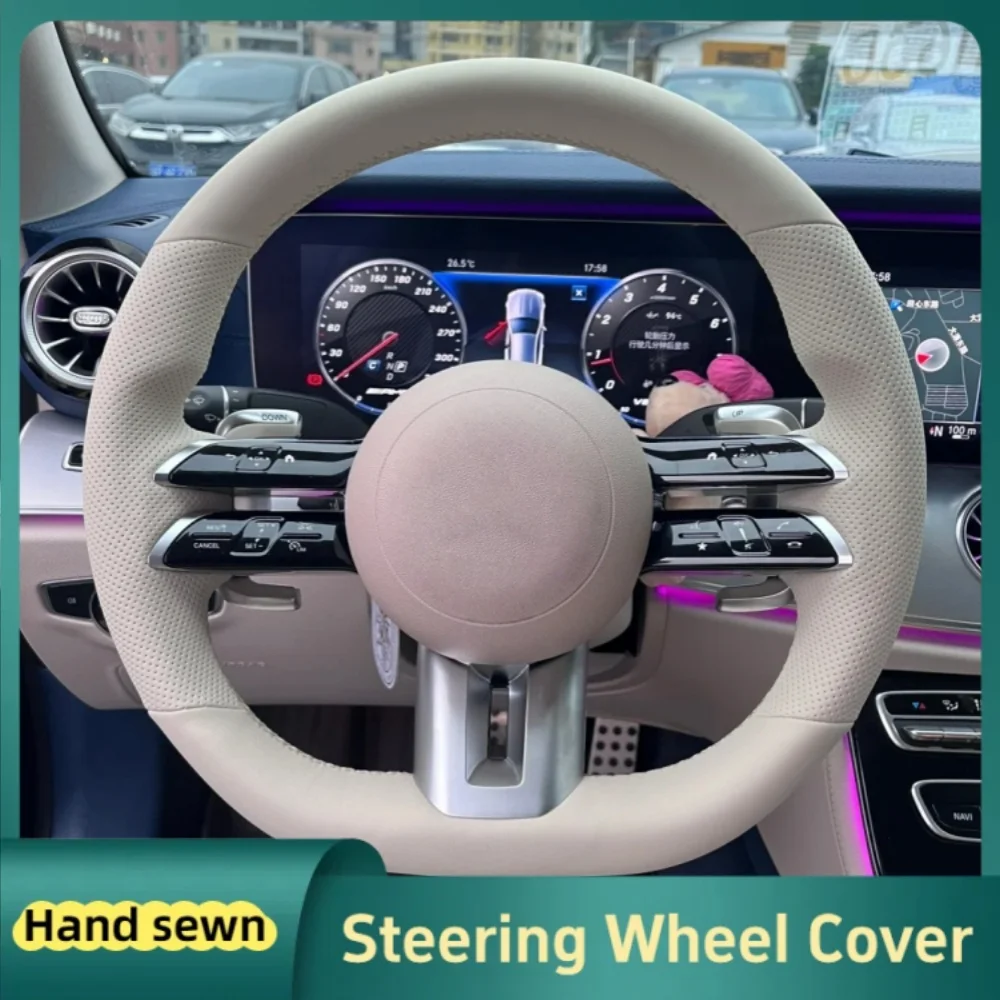 Custom Car Steering Wheel Braid Cover Hand Sewn White Leather For Mercedes Benz AMG GT E63 EQE 43 53 SL43 SL55 Car Accessories