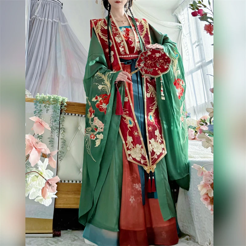 Chinese Ming Dynasty Hanfu Dress Long Large Sleeve Embroidered Women Carnival Ancient Wedding Cosplay Costume