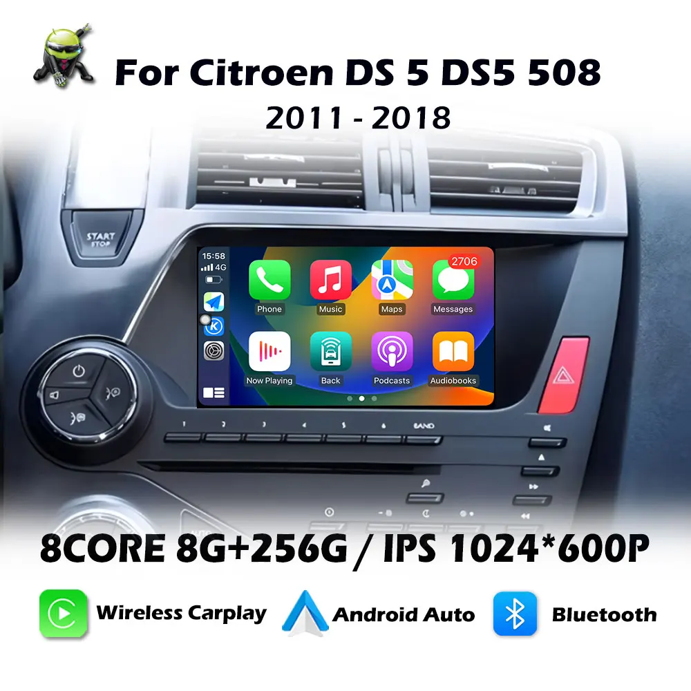 Android 16 для Citroen DS 5 DS5 508 2011-2018, GPS-навигация, автомобильная мультимедийная система, беспроводной Carplay, Bluetooth, сенсорный экран