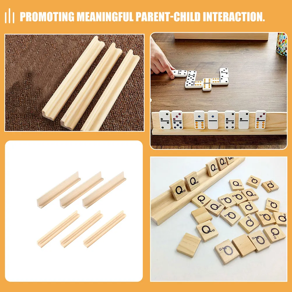 6Pcs Wooden Decorative Domino Base Set DIY Craft Trays Alphabet Holders Durable for Home Office Display Chess Board for Kids