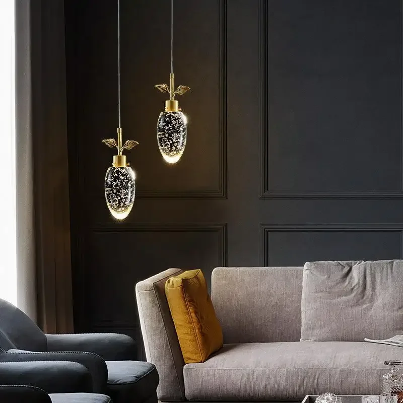 ثريا صغيرة كريستالية فاخرة خفيفة، ثريا بجانب السرير مصممة لغرفة النوم، مصباح بار مطعم بسيط ومبتكر من النحاس بالكامل