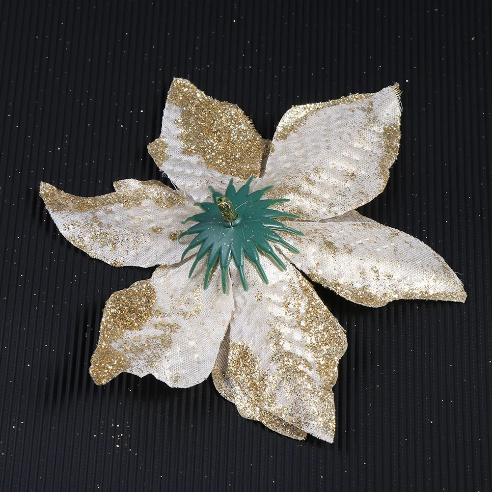 

24pcs Christmas Flower Decorative Simulation Gold Powder Artificial Flowers For Christmas Tree Wedding Decor Glitter Fake Flower