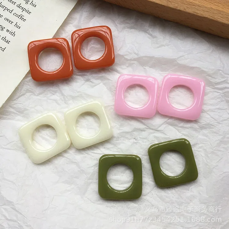 5pcs Japanese Geometric Round Corner Square Color Hollow Ring Square Frame Resin Accessories Diy Handm