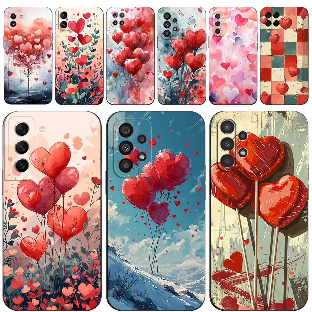 Black tpu Case For Samsung galaxy S24 S23 S22 S20 S21 FE PLUS ultra+S10 E lite cover Valentine’s Day heart