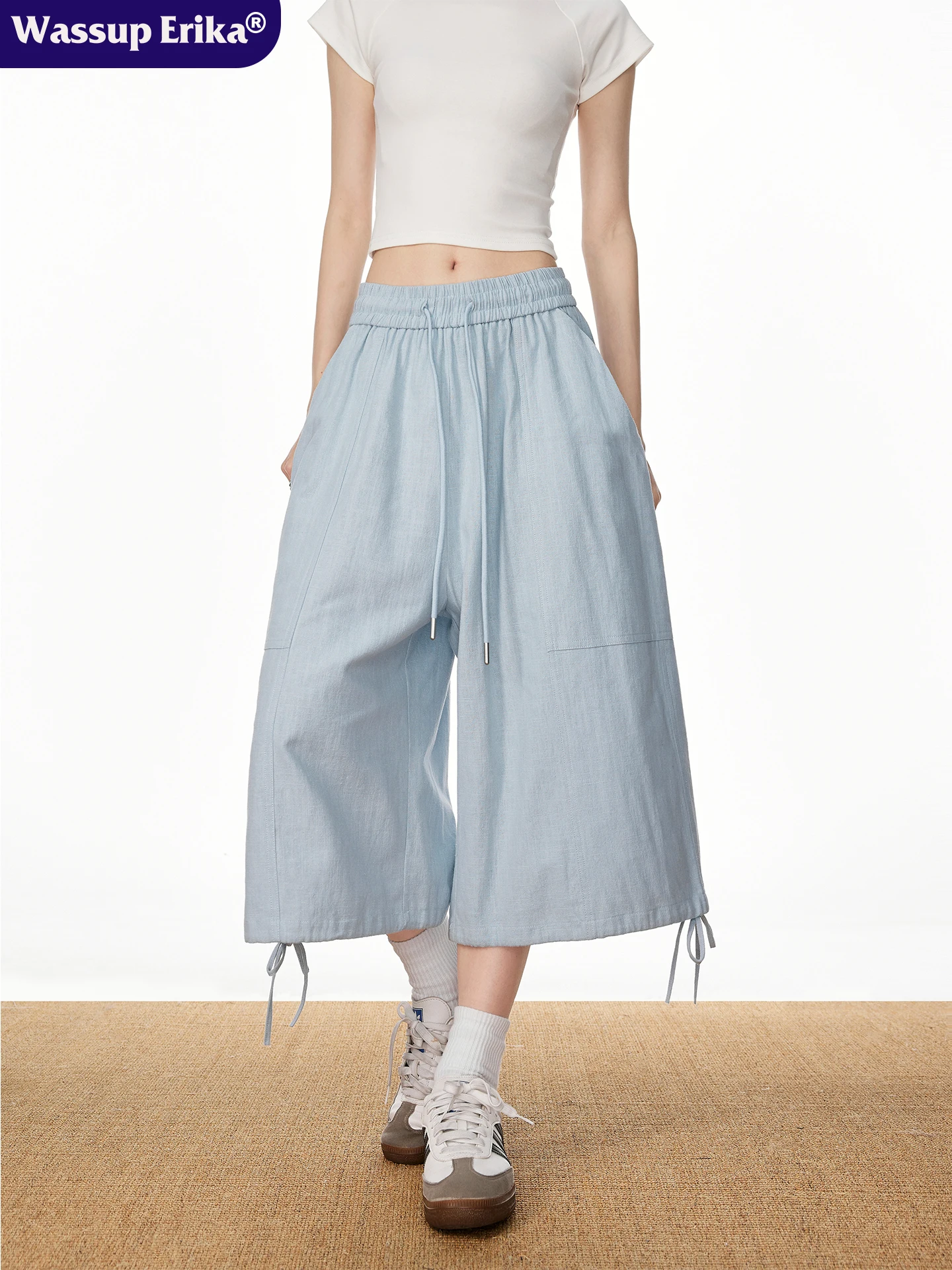 

Wassup Erika, американские ретро десантники, брюки на семь футов, мужские свободные драпированные брюки из чистого хлопка, широкие прямые повседневные брюки