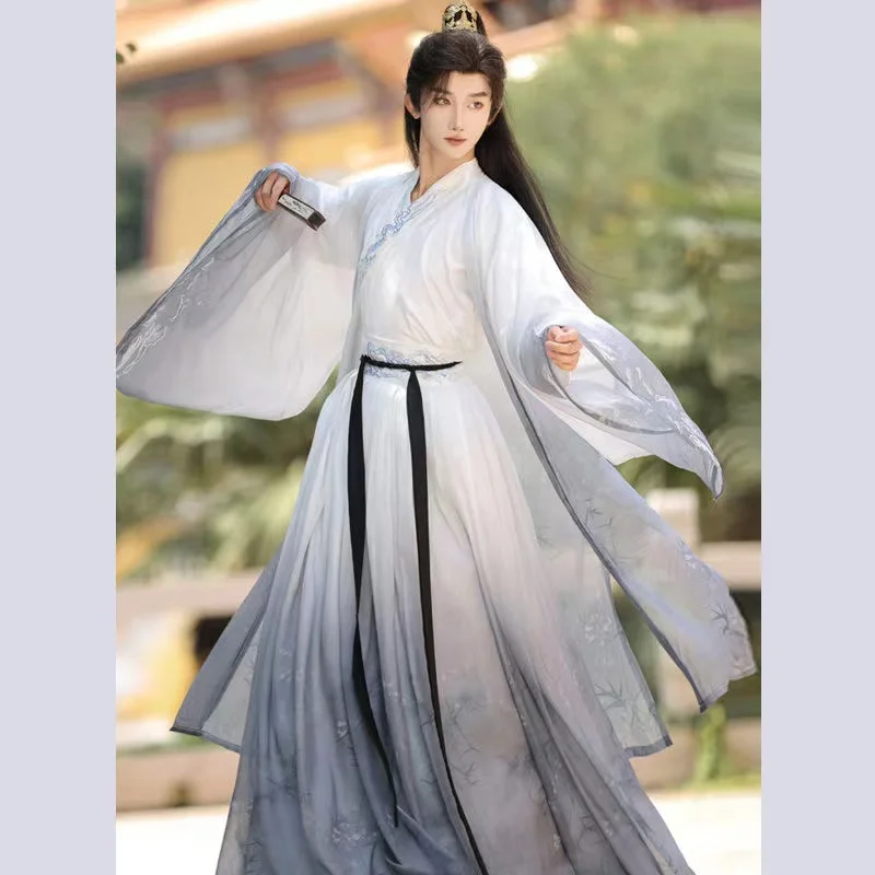 Hanfu ปักลายนางฟ้าแบบดั้งเดิมของผู้ชายชุดคอสเพลย์นักดาบแฟชั่นวินเทจ