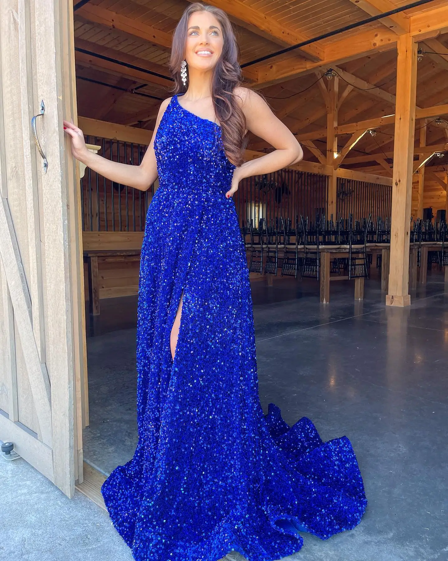 One-Shoulder Prom Dress 2k23 High Slit Shimmer Sparkling Velvet Sequin A-Line Lady Preteen Girl Pageant Gown Formal Party Hoco