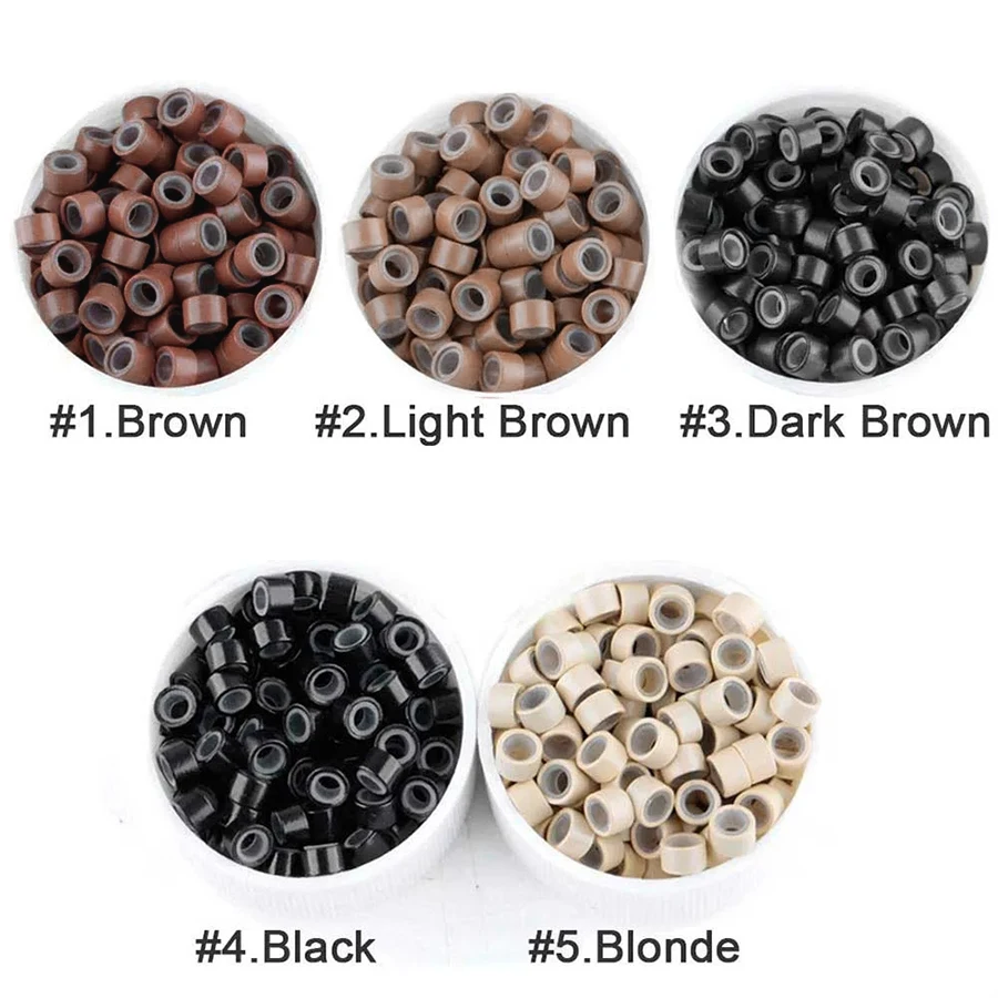 1000 Pcs 5mm Micro Ring Hair Extension Beads Silicone Lined Link Beads for Human Hair Extensions