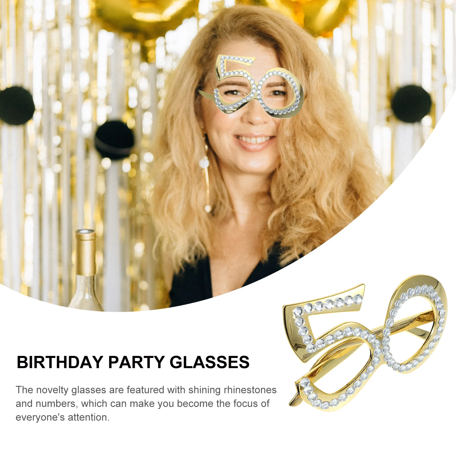 

1Pair Number Birthday Eyeglass Shining Rhinestones Lightweight Plastic Frame Novelty Eyewear for Dancing Parties